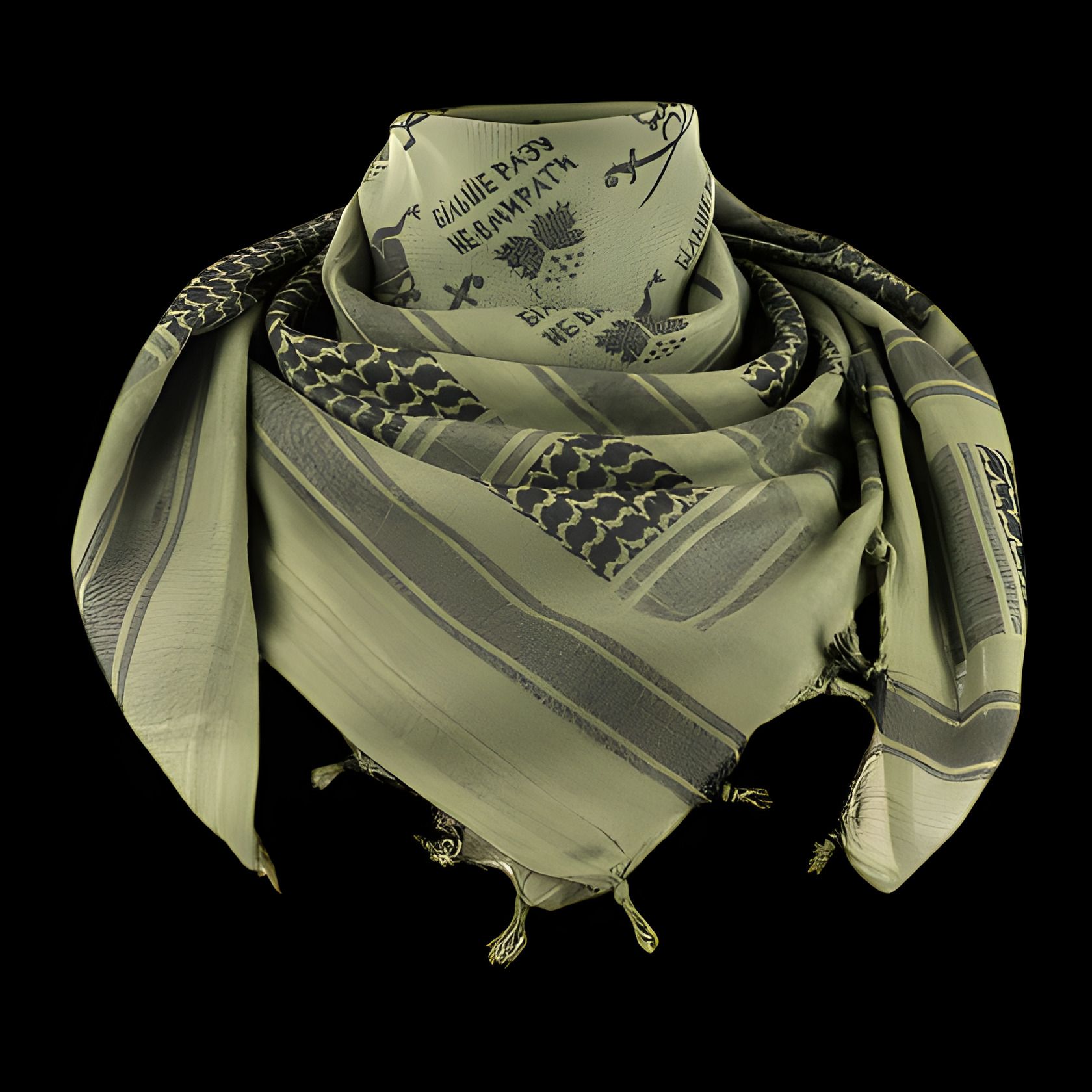 Оливково-чорна арафатка "Січ" 100% бавовна, 105х105 см Оливково-чорна арафатка "Січ" 100% бавовна, 105х105 см