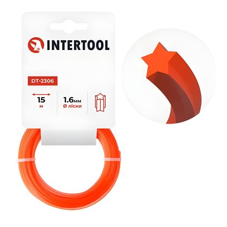 Тримерна лiска "зірка", 1.6 мм x 15 м INTERTOOL DT-2306