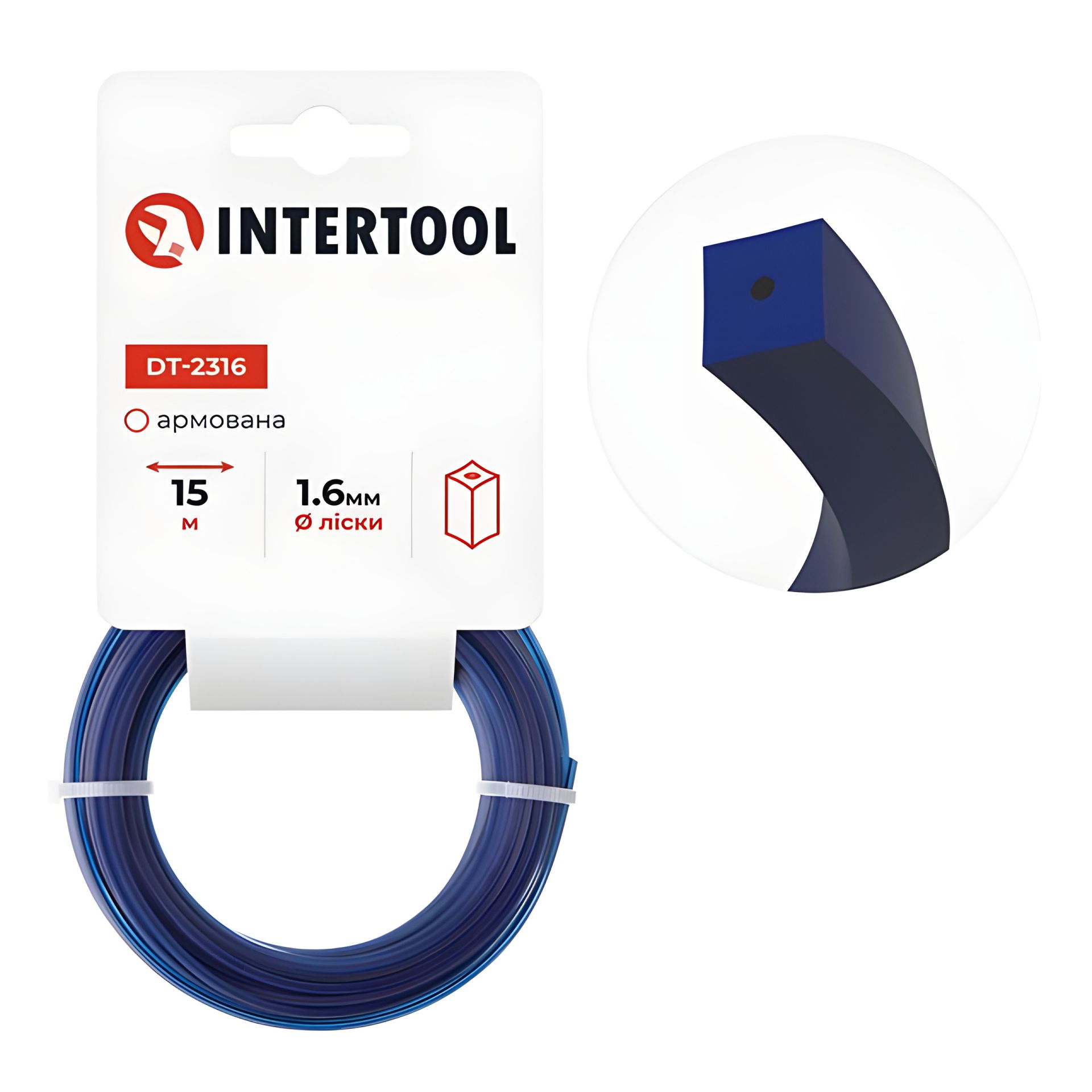 Ліска для тримера в формі квадрата, армована, 1.6 мм x 15 м, INTERTOOL (DT-2316) Ліска для тримера в формі квадрата, армована, 1.6 мм x 15 м, INTERTOOL (DT-2316)