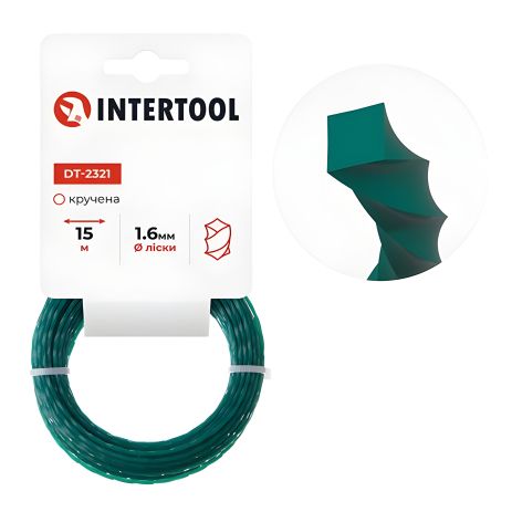 Триммерная леска "квадрат" крученая, 1.6 мм*15 м INTERTOOL DT-2321