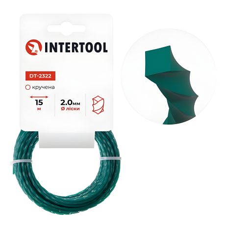 Триммерная леска "квадрат" витая, 2.0 мм*15 м INTERTOOL DT-2322 Триммерная леска "квадрат" витая, 2.0 мм*15 м INTERTOOL DT-2322