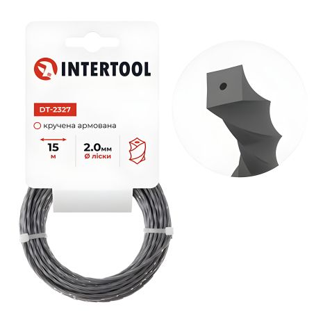 Ліска для тримера "квадрат" кручена армована, INTERTOOL DT-2327 (2.0 мм x 15 м)
