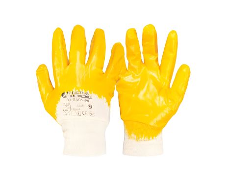 Трикотажні бавовняні рукавички з нітриловим покриттям ¾, в'язаний манжет 8" оранжеві MASTERTOOL 83-0405-M