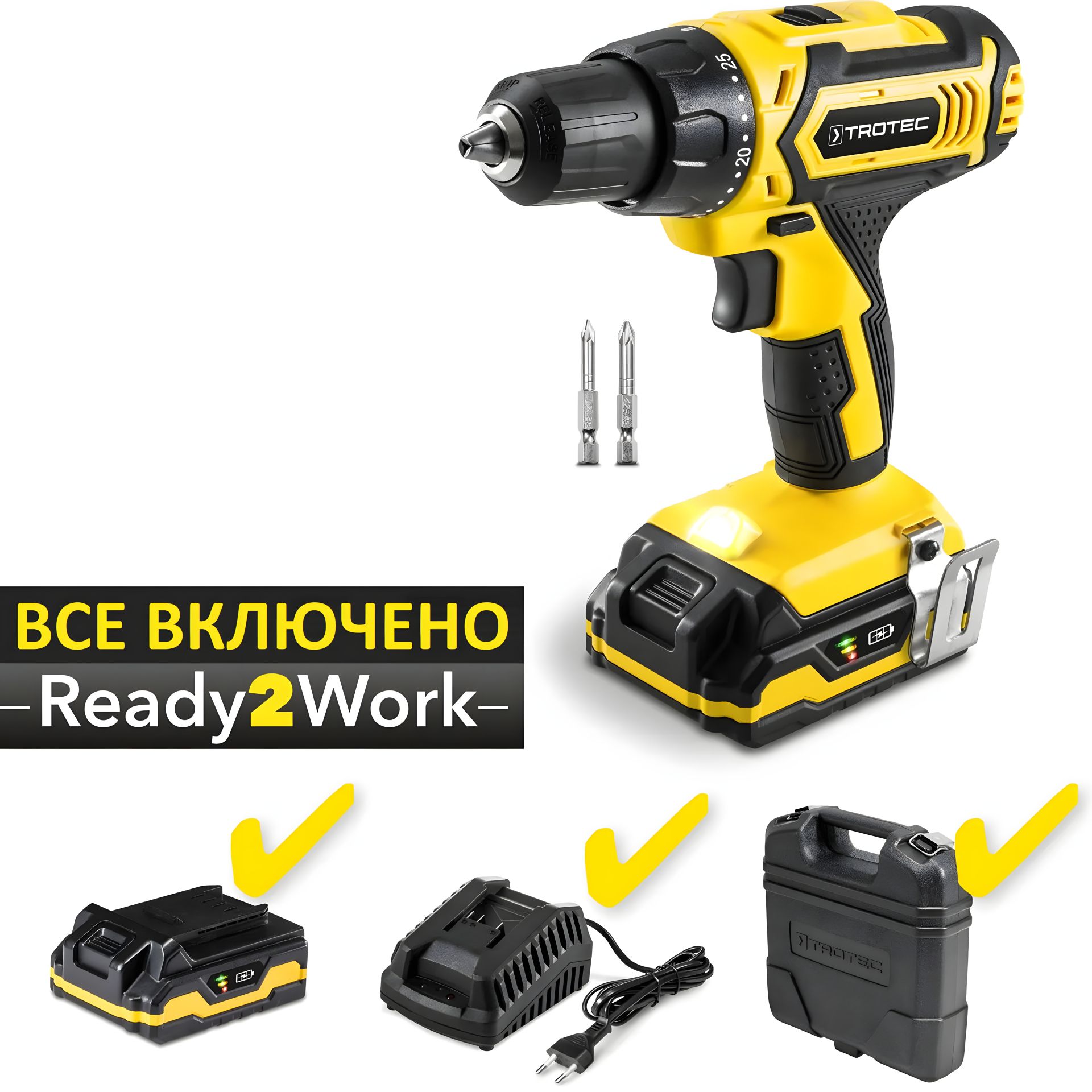 Дрель-шуруповерт аккумуляторная Trotec PSCS 11-20V + кейс (4410000302) Дрель-шуруповерт аккумуляторная Trotec PSCS 11-20V + кейс (4410000302)