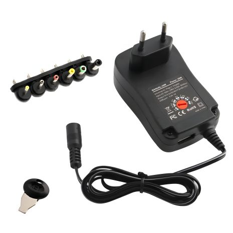 Блок питания универсальный AC-DC 30W | 3V-12V 2.5A, USB 5Vx2.1A, переходники | черный
