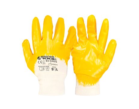 Хлопчатобумажные трикотажные перчатки с нитриловым покрытием ¾, вязаный манжет 9", 12 пар, оранжевые, MASTERTOOL 83-0405-Ldoz Хлопчатобумажные трикотажные перчатки с нитриловым покрытием ¾, вязаный манжет 9", 12 пар, оранжевые, MASTERTOOL 83-0405-Ldoz