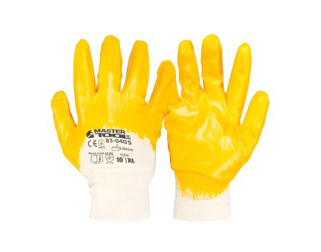 Трикотажные перчатки с нитриловым покрытием ¾ и вязаным манжетом 10" оранжевые MASTERTOOL 83-0405-XL Трикотажные перчатки с нитриловым покрытием ¾ и вязаным манжетом 10" оранжевые MASTERTOOL 83-0405-XL