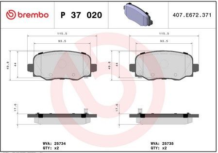 Комплект тормозных колодок, дисковый тормоз CHRYSLER 200, JEEP CHEROKEE, BREMBO (P37020)