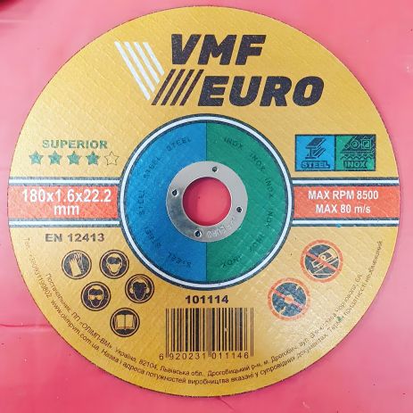 101114 Круг відрізний для металу та нержавійки VMF EURO Superior 180*1.6*22.2 101114 Круг відрізний для металу та нержавійки VMF EURO Superior 180*1.6*22.2
