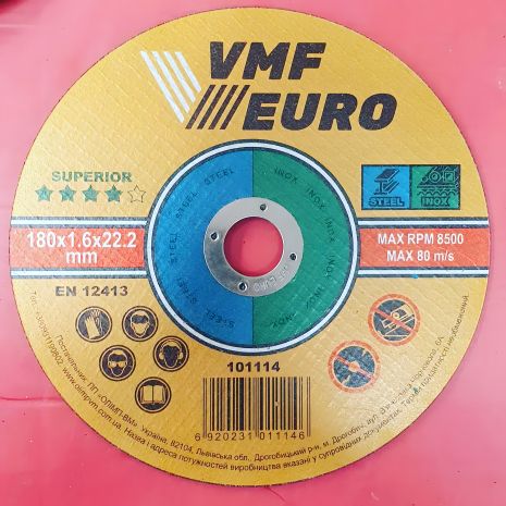 101114 Круг відрізний для металу та нержавійки VMF EURO Superior 180*1.6*22.2