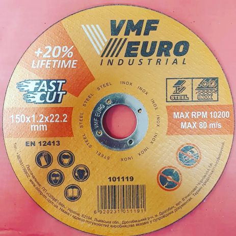 101119 Круг відрізний для металу та нержавійки VMF EURO Industrial Premium 150*1.2*22.2