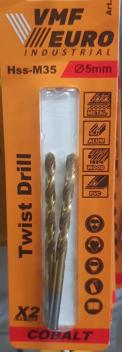 VMF EURO Industrial Кобальтове 5% спіральне свердло, Hss-M35, 5mm 2шт. VMF EURO Industrial Кобальтове 5% спіральне свердло, Hss-M35, 5mm 2шт.