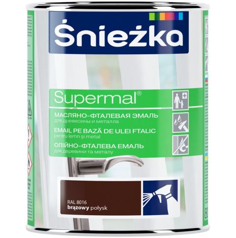 Эмаль маслянно фталевая Sniezka SUPERMAL КОРИЧНЕВАЯ Матовая RAL8016 800 мл