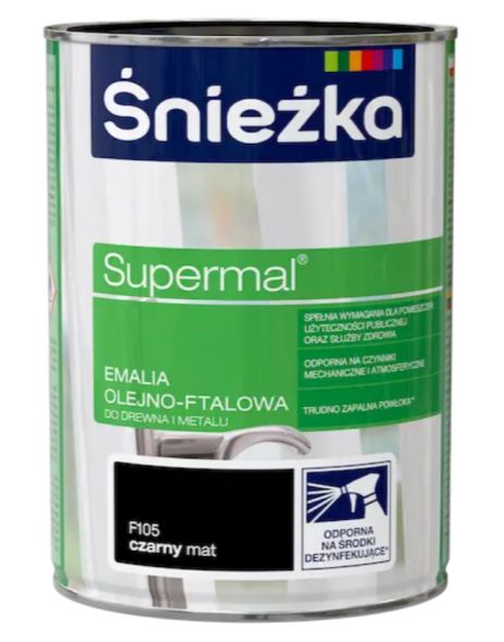 Эмаль маслянно фталевая Sniezka Supermal ЧЕРНАЯ МАТОВАЯ 0.8л F105