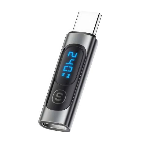Адаптер Essager TYPE-C с дисплеем для измерения мощности зарядки до 240W серый