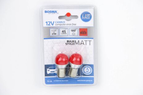 Автолампа BAY15D LED 12V 9XSMD 2835 LED RED MAT Упаковка 2шт, BOSMA (5356)