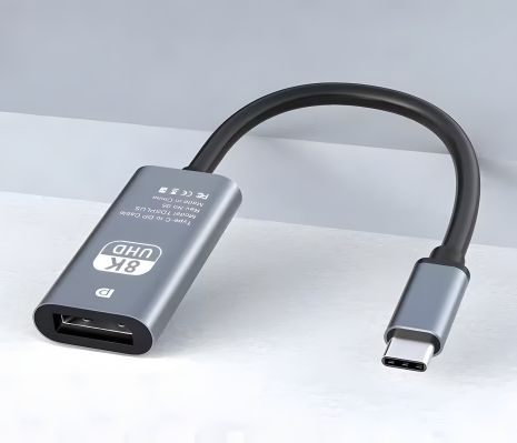 Адаптер 4K 144Hz (8K 60Hz) Type-C M to DisplayPort F (DP F) 0.2m (20cm), перехідник, black-grey Адаптер 4K 144Hz (8K 60Hz) Type-C M to DisplayPort F (DP F) 0.2m (20cm), перехідник, black-grey