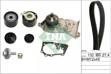 Водяний насос + комплект ГРМ LARGUS, Renault logan / Clio III / Megane III / Kangoo 1.6i 16v, INA (530064030)