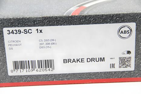 Задний тормозной барабан для 207/208/301/C3/C-Elysee (07-21), ABS (3439SC) Задний тормозной барабан для 207/208/301/C3/C-Elysee (07-21), ABS (3439SC)