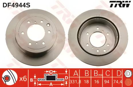 Диск гальмівний MITSIBISHI Pajero R 06, TRW (DF4944S) Диск гальмівний MITSIBISHI Pajero R 06, TRW (DF4944S)