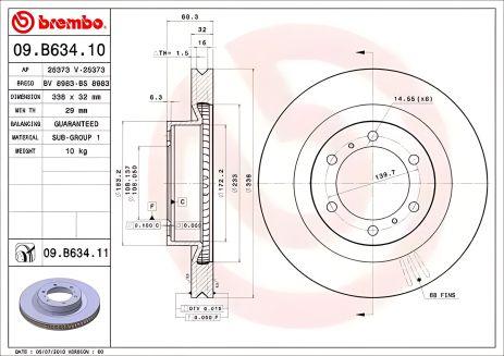 Передний тормозной диск LAND CRUISER 150 3.0D-4D 2010-, 4.0 V6 VVT-I 2010-, BREMBO (09B63411) Передний тормозной диск LAND CRUISER 150 3.0D-4D 2010-, 4.0 V6 VVT-I 2010-, BREMBO (09B63411)