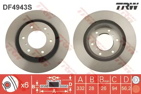 Передний тормозной диск для MITSUBISHI PAJERO IV, TRW (DF4943S)