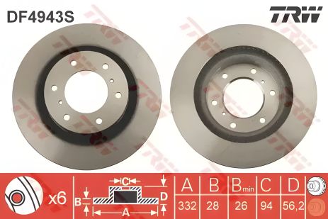 Передний тормозной диск для MITSUBISHI PAJERO IV, TRW (DF4943S)