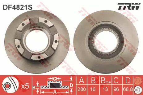 Диск гальмівний задній Transit V347 06- (H=69mm), TRW (DF4821S)