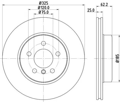 Диск тормозной передний BMW X3 (E83) 03-11 (325x25), HELLA PAGID (8DD355112231)