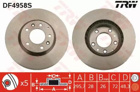 Диск тормозной MAZDA CX-7(ER)/CX-9(TB) FD=295,7mm 07-15, TRW (DF4958S)