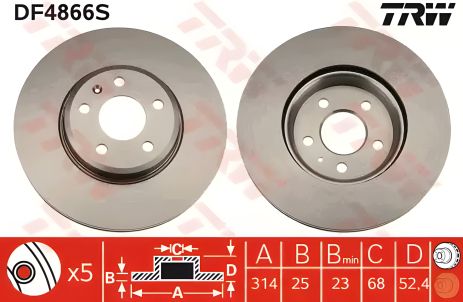 Диск F 07 гальмівний AUDI A4/A5, TRW (DF4866S)