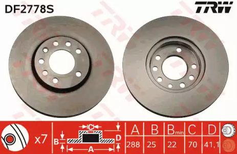 Диск гальмівний LOTUS - OPEL - SAAB - VAUXHALL Elise/Calibra/Speedster/Vectra/9-3/9-5/900/Speedster, TRW (DF27
