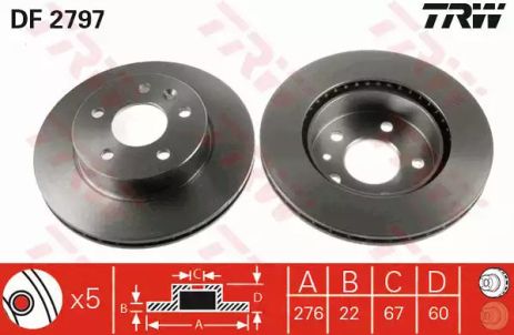 Диск гальмівний (1 шт.) MERCEDES V200/V220/V230/V280/Vito 108/Vito 110/Vito 112/Vito 113/Vito 1, TRW (DF2797)