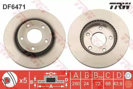 Диск гальмівний (1 шт.) NISSAN Juke/Pulsar F D=280mm 10, TRW (DF6471)