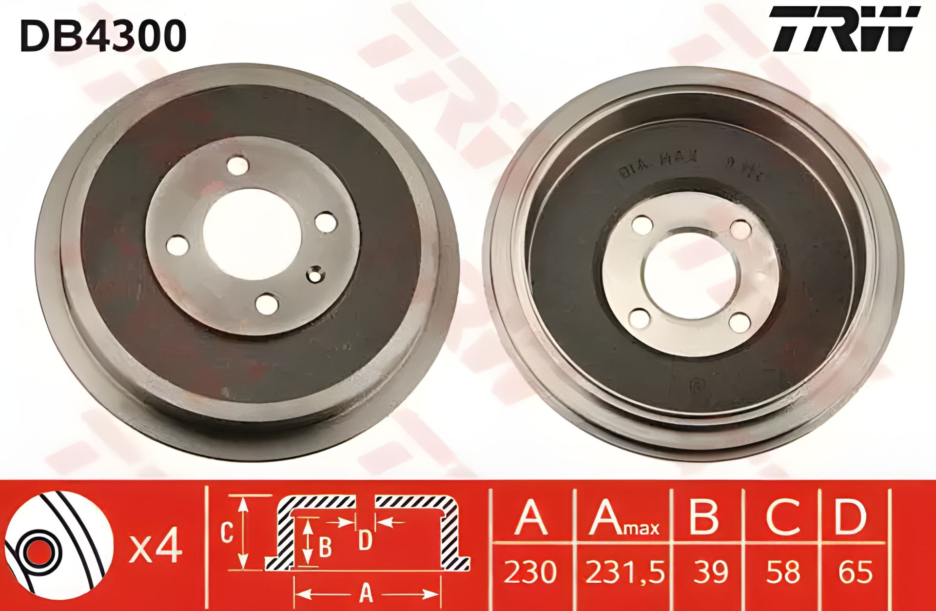 Гальмівний барабан для VW CADDY, задній TRW (DB4300) Гальмівний барабан для VW CADDY, задній TRW (DB4300)