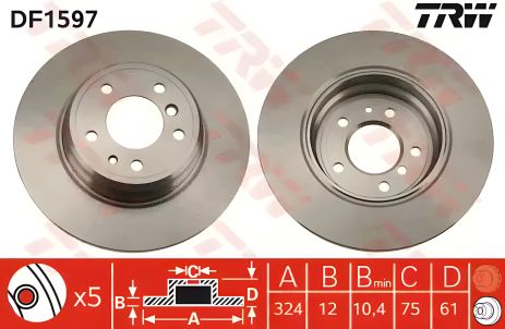 Гальмівний диск (1 шт.) BMW (725d/728i/730d/730i/735i/740i/840i/850i/H1/H2), TRW (DF1597)