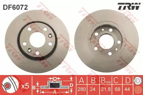 Brake Dacia Duster 2010; Laguna III, Megane 07 - Front., TRW (DF6072)