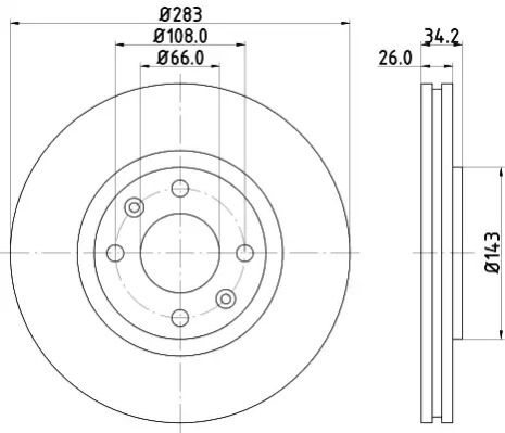 Диск гальмівний передній Berlingo/Partner 08- (283x26), HELLA PAGID (8DD355108371)