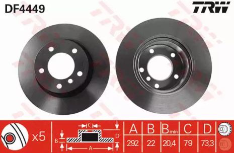 Диск тормозной (1 шт.) BMW 1/3 F 04, TRW (DF4449)