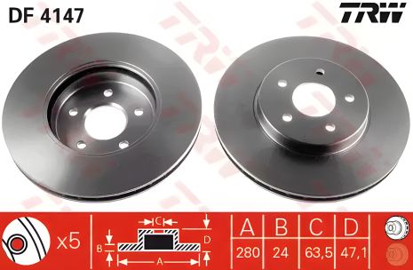 Тормозной диск (1 шт.) FORD (Europe) - JAGUAR Mondeo/Mondeo Estate/Wagon/X-Type, TRW (DF4147)