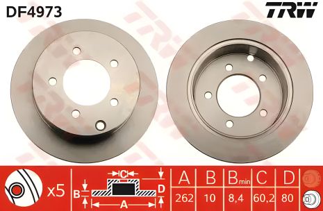Задній гальмівний диск MITSUBISHI LANCER, TRW (DF4973)