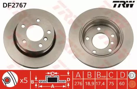 Диск тормозной BMW 3 E36 93-983 E46 98-05 , TRW (DF2767)