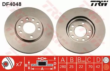 Диск тормозной (1 шт.) OPEL - VAUXHALL Astra/Astra Cabrio/Astra Coupe/Astra Van/Corsa, TRW (DF4048)