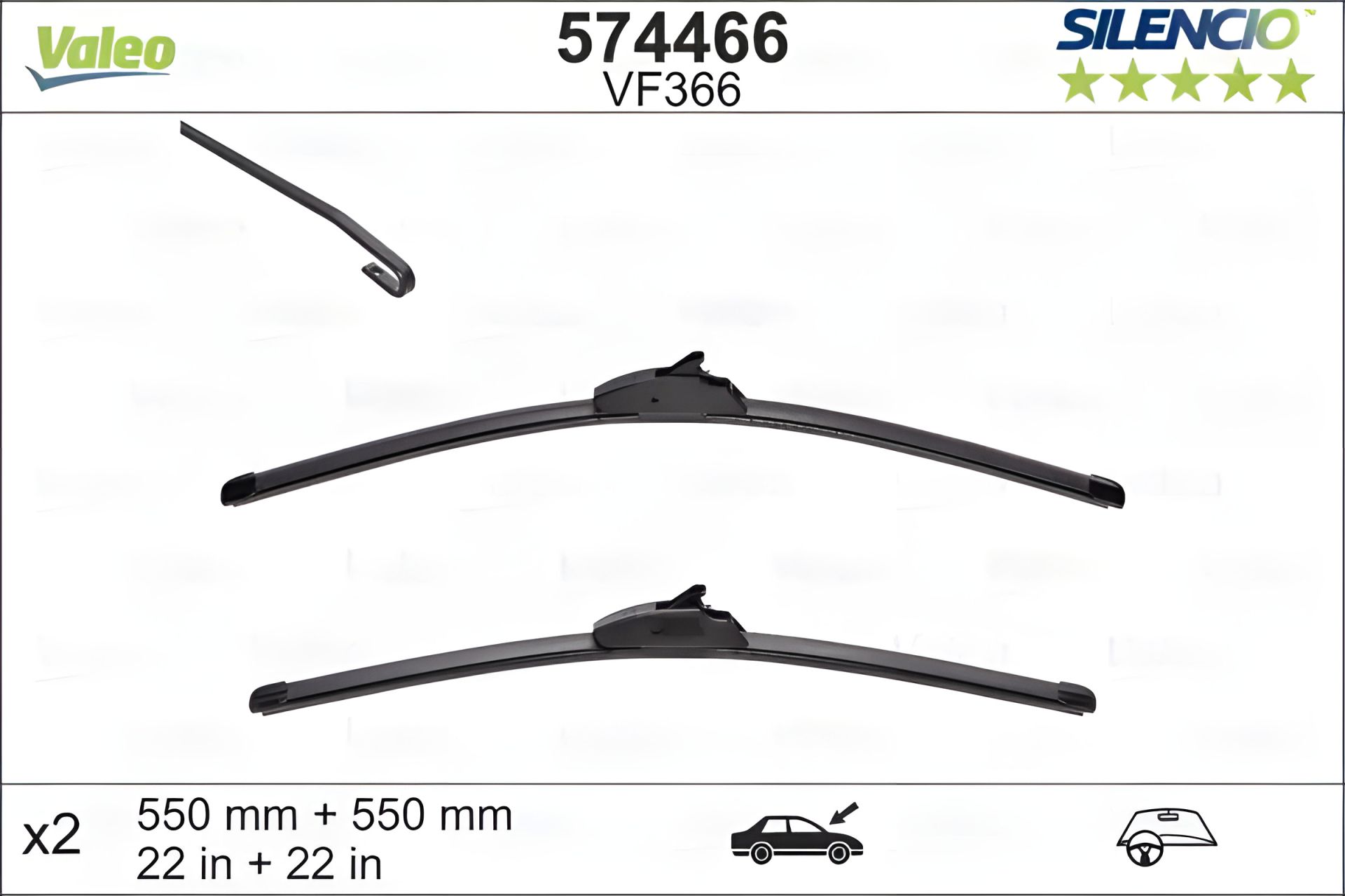 Комплект щеток стеклоочистителя бескаркасних Valeo Silencio Flat 550/550, VALEO (574466) Комплект щеток стеклоочистителя бескаркасних Valeo Silencio Flat 550/550, VALEO (574466)
