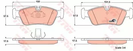 Колодки дисковые тормозные BMW 316i/316i Compact/316i Coupe/316i Touring/318d/318d Compact/318d Tour