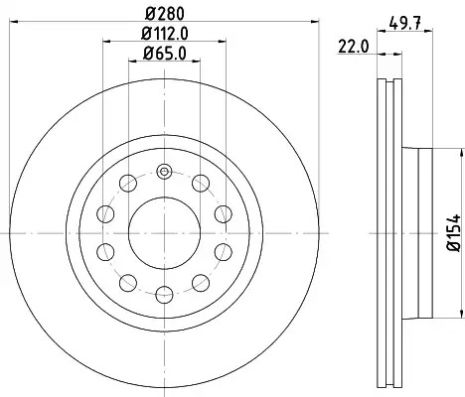 Диск гальмівний передній Caddy III/Golf V/VI/Jetta/Octavia 04- (280x22), HELLA PAGID (8DD355109561)