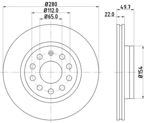 Диск тормозной передний Caddy III/Golf V/VI/Jetta/Octavia 04- (280x22), HELLA PAGID (8DD355109561)