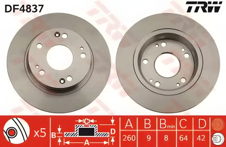Диск гальмівний (1 шт.) HONDA Civic R 05, TRW (DF4837) Диск гальмівний (1 шт.) HONDA Civic R 05, TRW (DF4837)