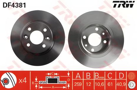 Гальмівний диск (1 шт.) DACIA Logan, TRW (DF4381) Гальмівний диск (1 шт.) DACIA Logan, TRW (DF4381)