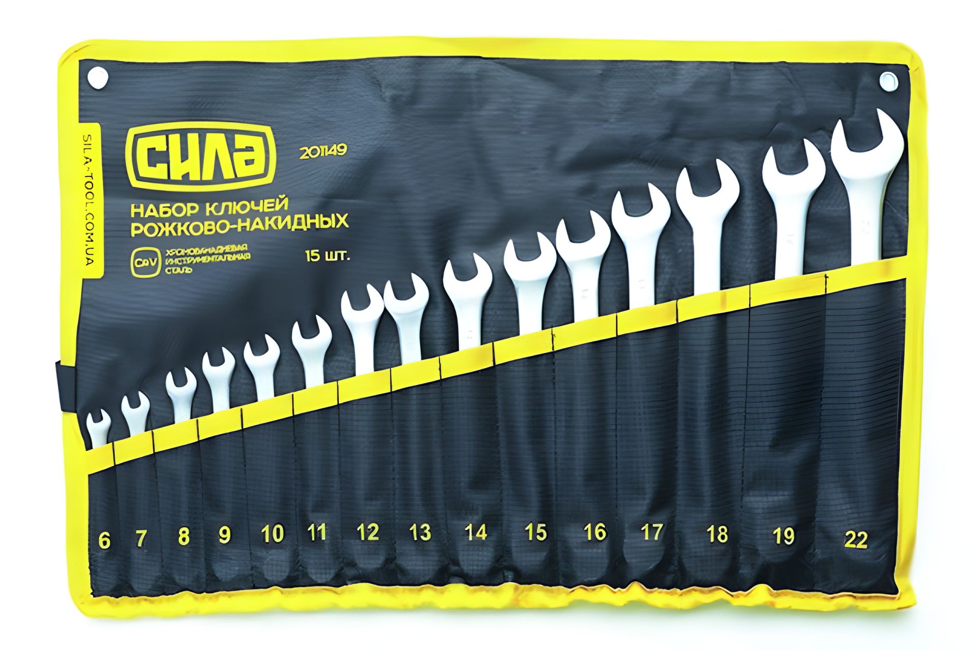 Набор ключей СИЛА (201149), 15 шт. 6-19, 22 в чехле/CrV/рожково-накидные Набор ключей СИЛА (201149), 15 шт. 6-19, 22 в чехле/CrV/рожково-накидные